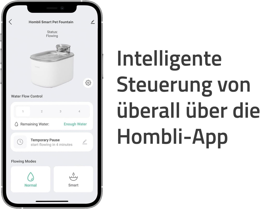 Hombli Smarter Trinkbrunnen für Haustiere, 3,5l Volumen, leise, Edelstahl-Napf, Filter- und Wasserst