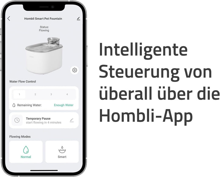Hombli Smarter Trinkbrunnen für Haustiere, 3,5l Volumen, leise, Edelstahl-Napf, Filter- und Wasserst