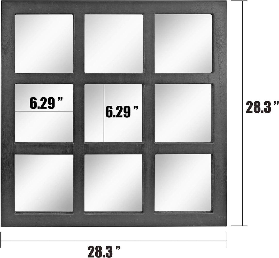 Stonebriar Square Rustic 9 Panel Window Pane Hanging Wall Mirror with Black Painted Wood Finish and
