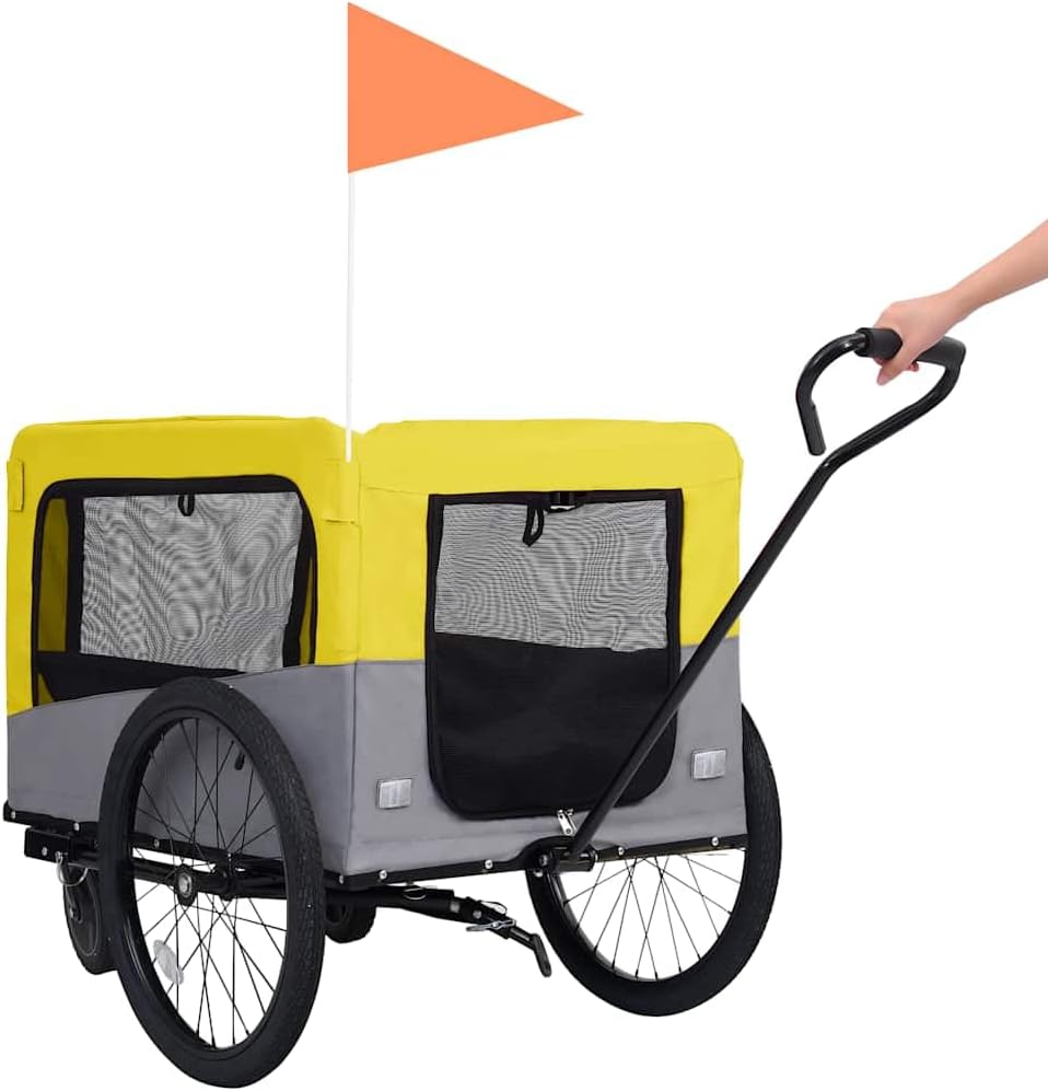 vidaXL 2-in-1 Fahrradanhänger Hunde Buggy Hundefahrradanhänger Hundetransporter Gelb und Grau, Gelb