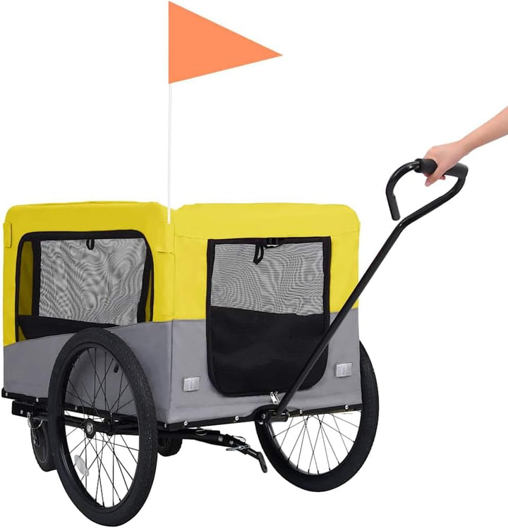 vidaXL 2-in-1 Fahrradanhänger Hunde Buggy Hundefahrradanhänger Hundetransporter Gelb und Grau, Gelb