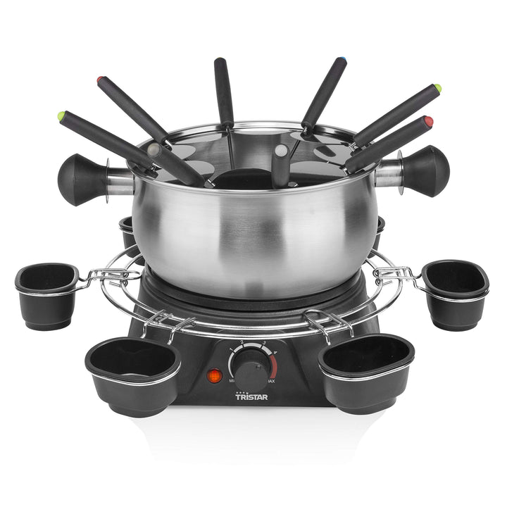 Tristar FO-1109 Fondue 1400W 8 Fonduegabeln Schwarz, Edelstahl mit, mit Saucenring