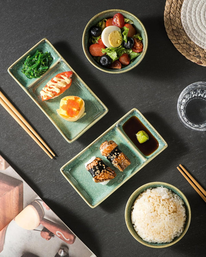 HENXFEN LEAD Sushi Geschirr Set, Sushi Set Japanischer Geschirr für Miso Suppe Maki Sushi Reis mit 2