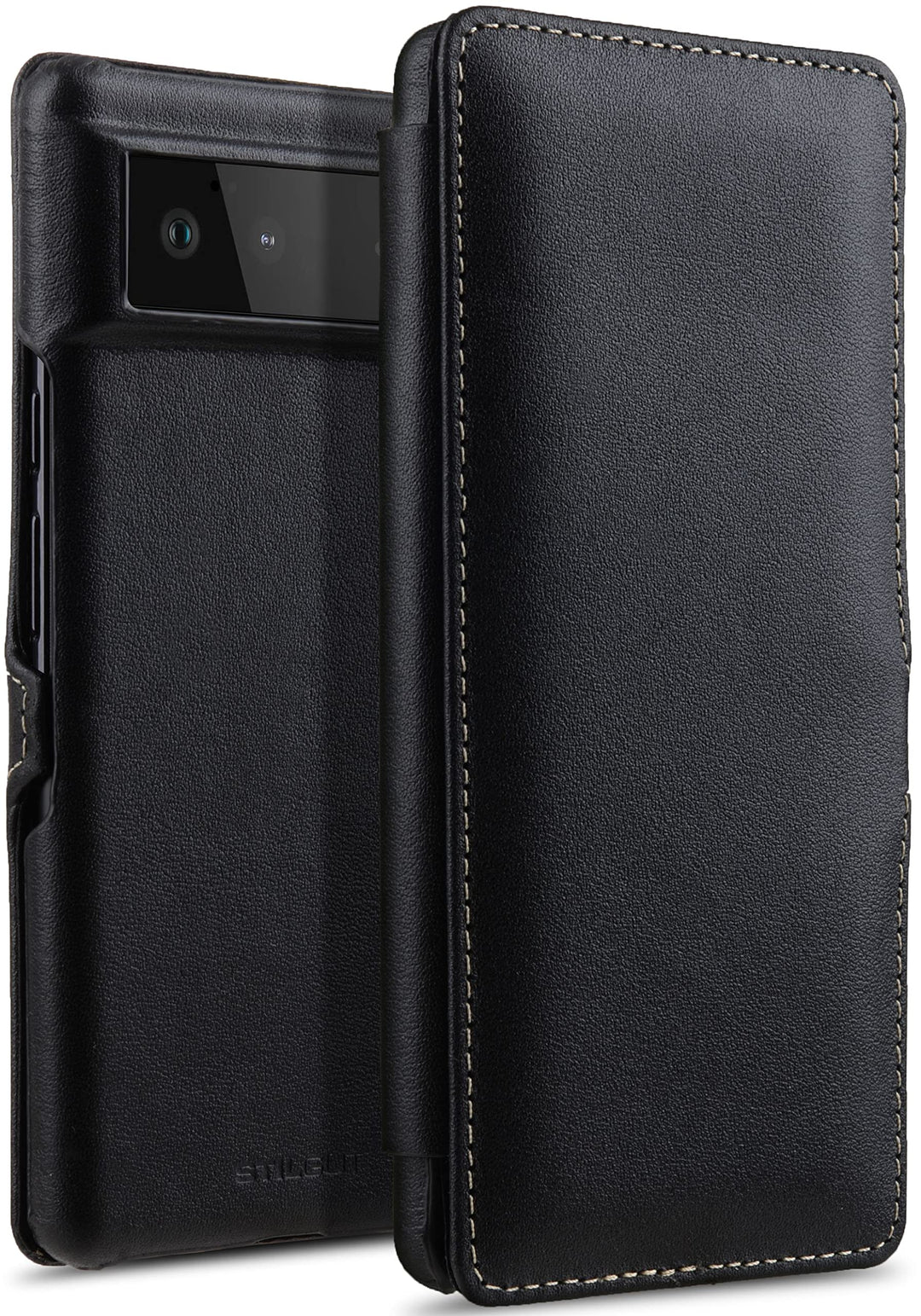 STILGUT Book Case kompatibel mit Google Pixel 6 Hülle aus Leder mit Clip-Verschluss, Lederhülle, Kla