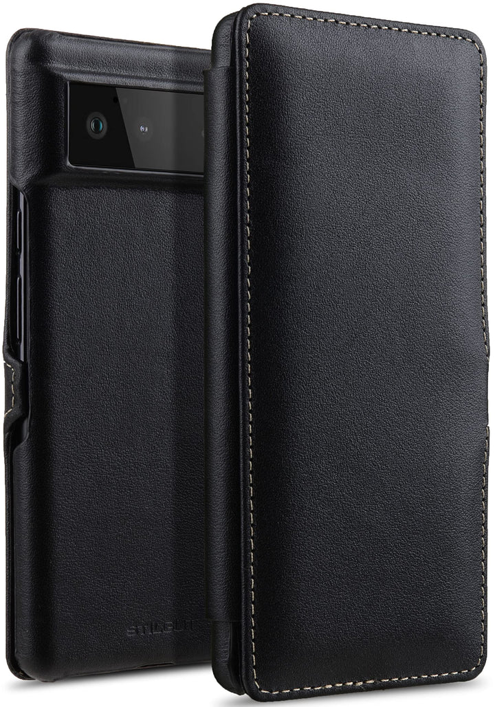 STILGUT Book Case kompatibel mit Google Pixel 6 Hülle aus Leder mit Clip-Verschluss, Lederhülle, Kla