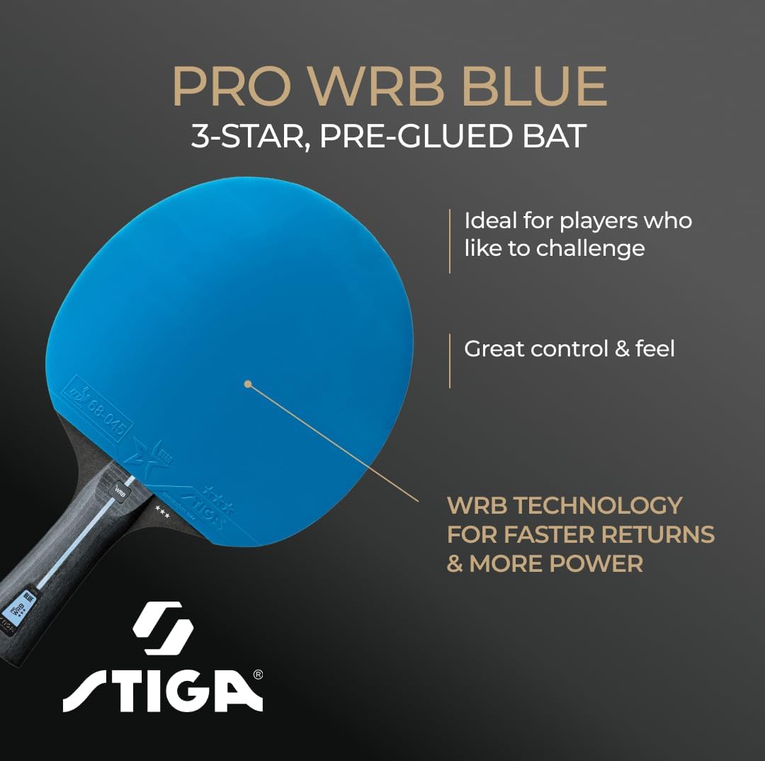 STIGA Tischtennisschläger Pro WRB Blue Edition - 3-Sterne Tischtennis Schläger mit Blauem Belag