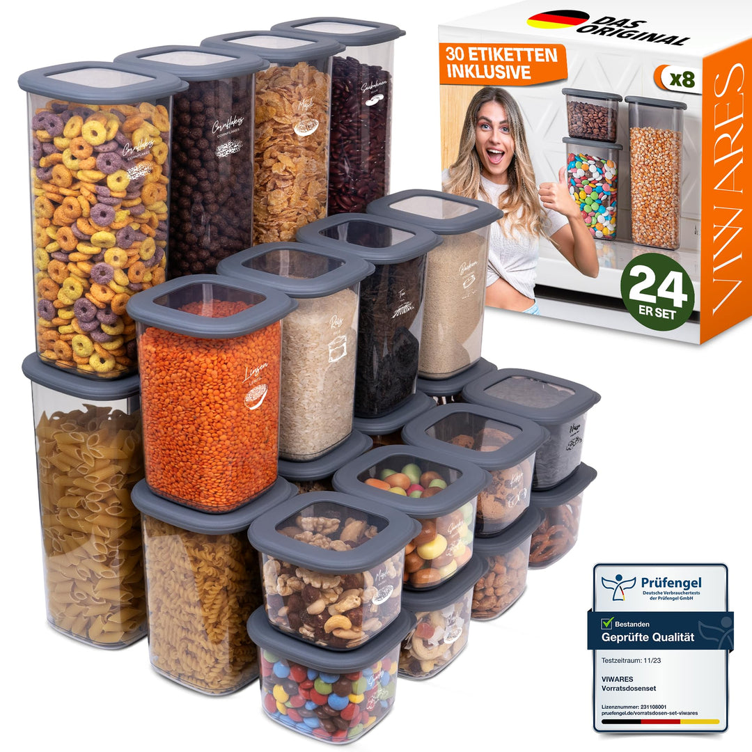 Viwares Vorratsdosen mit Deckel Luftdicht | 24er Vorratsbehälter Set | BPA-FREI | Zur Müsli Mehl und