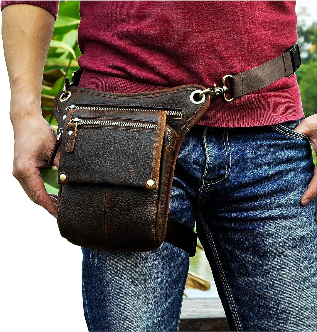 Le'aokuu Herren Echtes Leder Tasche Beinbeutel Beintasche Aussenbeintasche Beinbeuteltasche Reisen H
