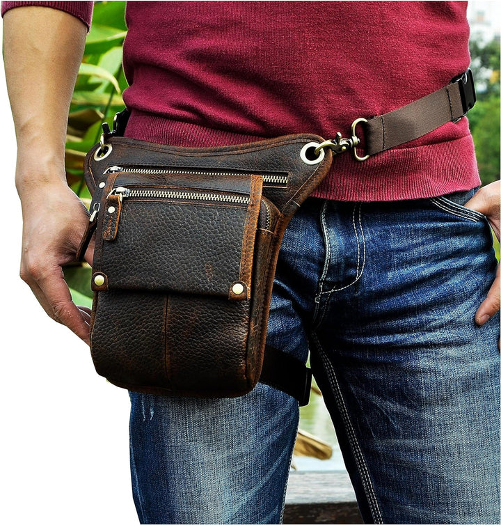 Le'aokuu Herren Echtes Leder Tasche Beinbeutel Beintasche Aussenbeintasche Beinbeuteltasche Reisen H