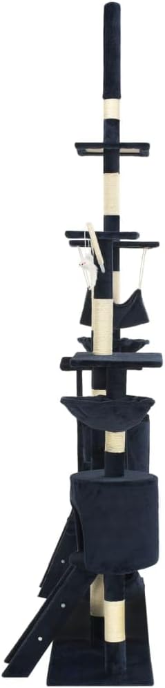 Katzen-Kratzbaum mit Sisal-Kratzsäulen 230-250 cm Blau, Stabiler Spielturm mit Höhlen, Hängematte un