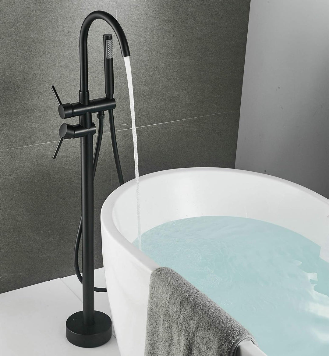 SHUNLI Badewannenarmatur Wannenbatterie Badewannenhahn mit Handbrause Badewanne Wasserhahn (Schwarz)