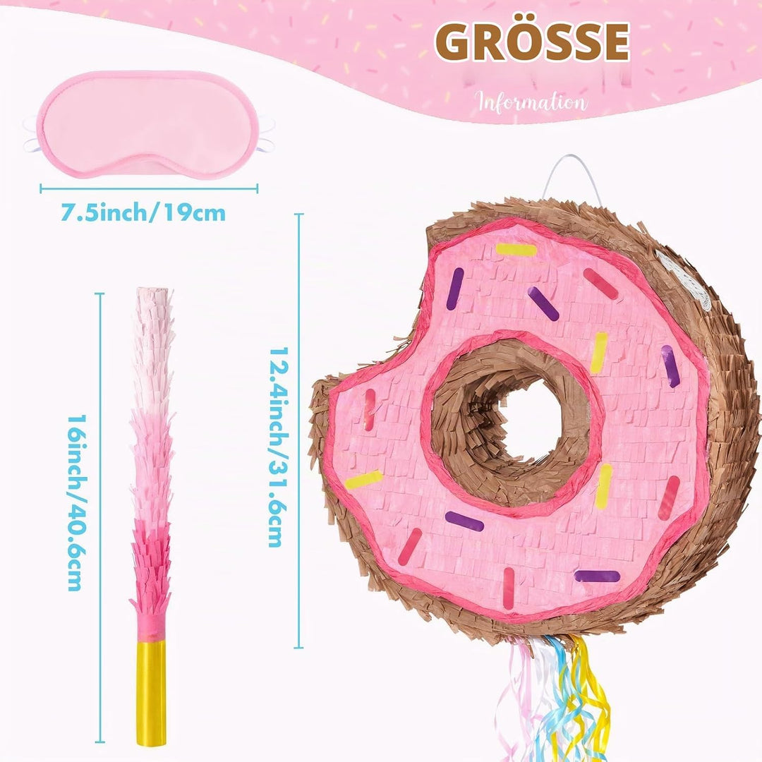 WERNNSAI Donut Pinata – Geburtstag Deko Piñata Mädchen Kinder Rosa Donut Piñata mit Stock Augenbinde