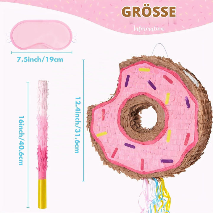 WERNNSAI Donut Pinata – Geburtstag Deko Piñata Mädchen Kinder Rosa Donut Piñata mit Stock Augenbinde