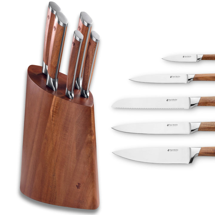Paul Wirths 5-TLG. Messer-Block Set Acacia, Edelstahl, Silber/braun, 30 x 13.5 x 37.5 cm, 5-Einheite