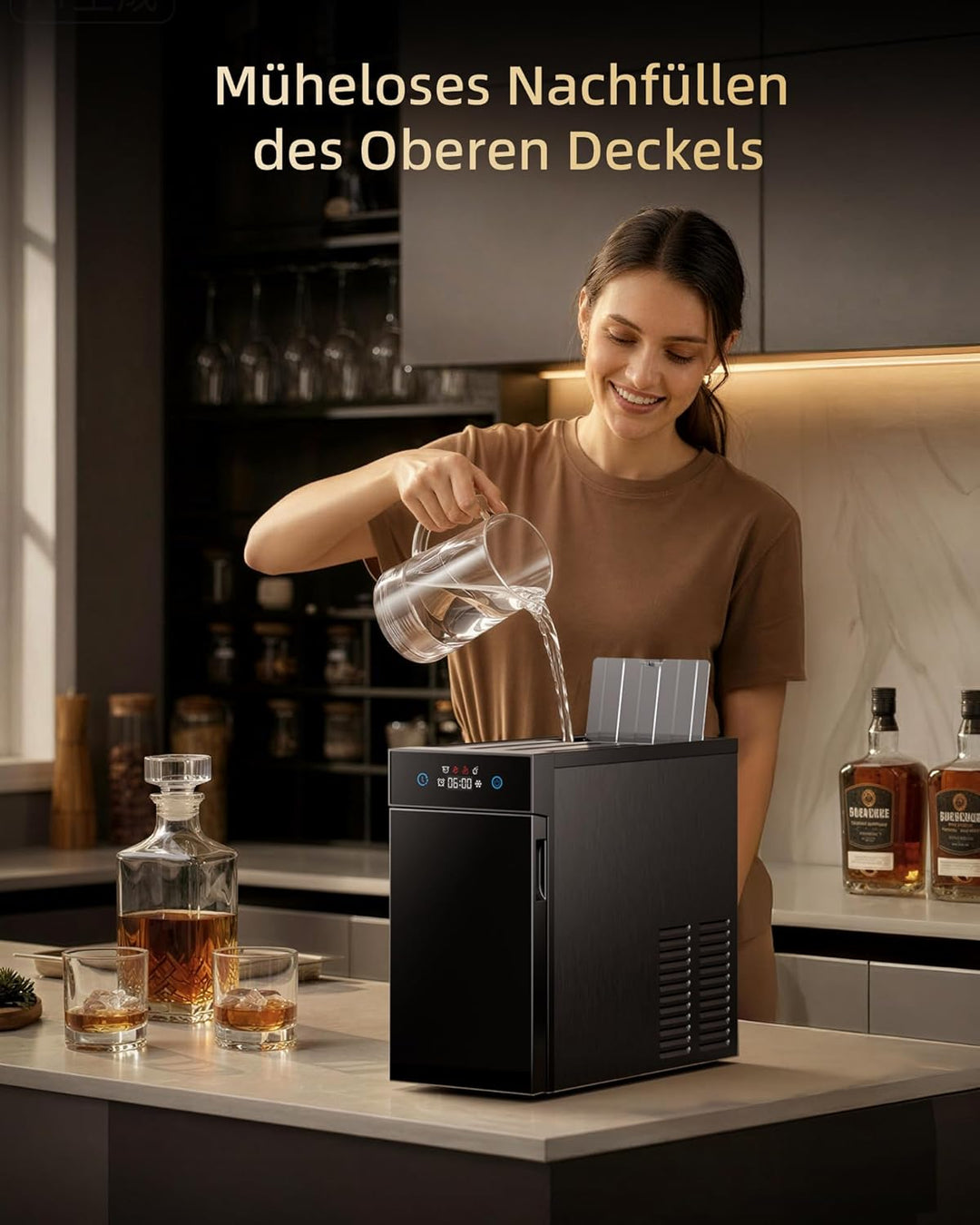 ecozy 60mm Klare Eiswürfelmaschine für Eiskugeln, 8h Timer, LED-Touchdisplay, Kugel-Eis in 40 Minute