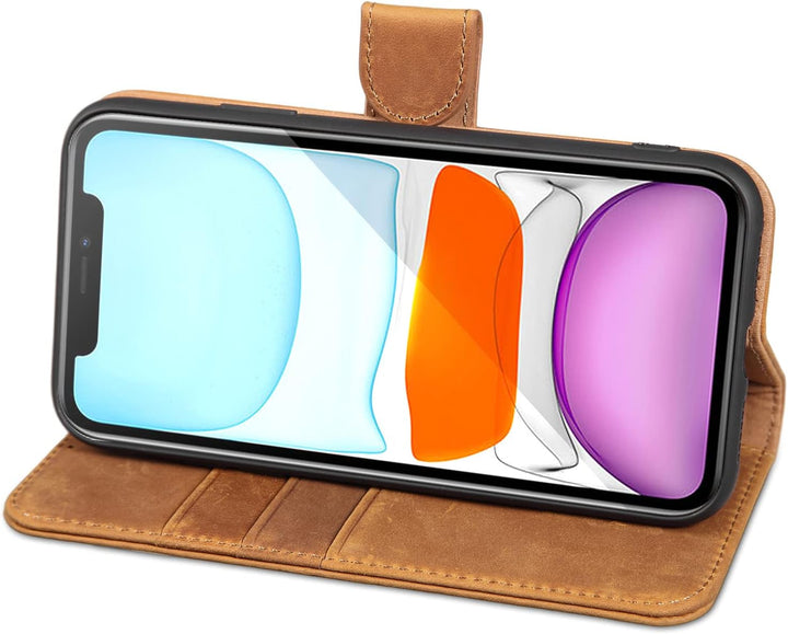 LENSUN Echtleder Hülle für iPhone 11, Handyhülle [Echtes Leder][Magnetverschluss][RFID Schutz] Handy