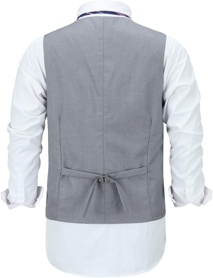 Allthemen Herren Weste V Ausschnitt Einreiher Gilet Slim Fit Business Anzugweste Western S Hellgrau,