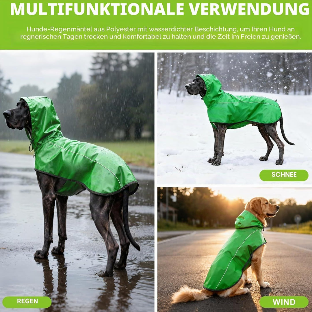 Hund Regenmantel Jacke Reflektierende Verstellbare Kapuze Haustier Poncho Regenmantel mit Leine Loch