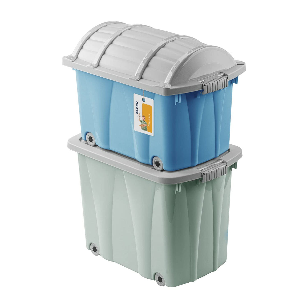 PAFEN Piraten Spielzeugkisten SET – 2x Schatzkiste 49l + 62l mit Rollen - Spielzeugbehälter Aufbewah