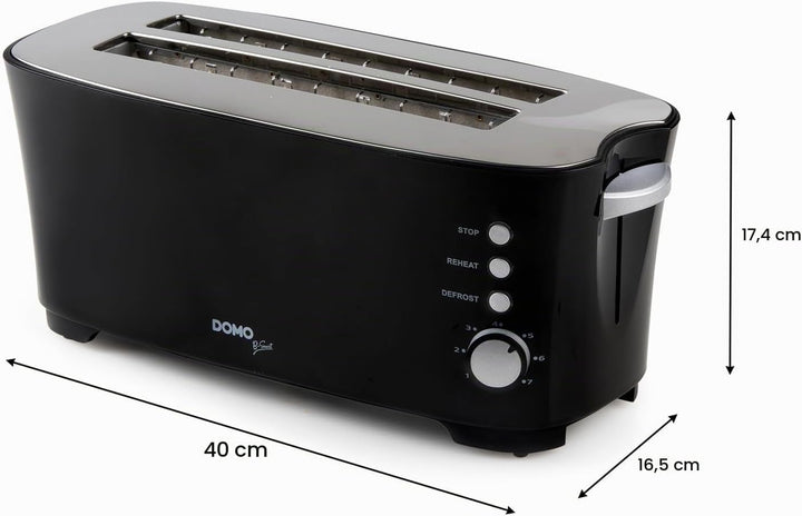 DOMO DO961T Toaster, Edelstahl rostfrei, Schwarz