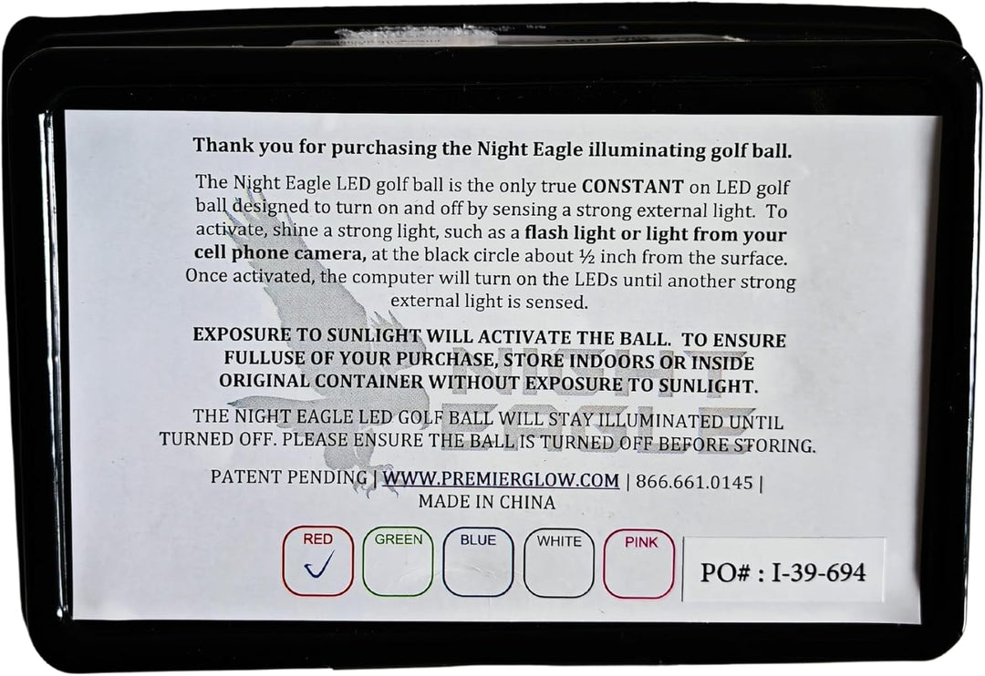 Night Eagle 6 LED Golfbälle Light-Up - Nachtgolf leuchten Rot Blau Grün Pink Weiss Fun Sport Lustig