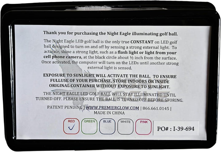Night Eagle 6 LED Golfbälle Light-Up - Nachtgolf leuchten Rot Blau Grün Pink Weiss Fun Sport Lustig