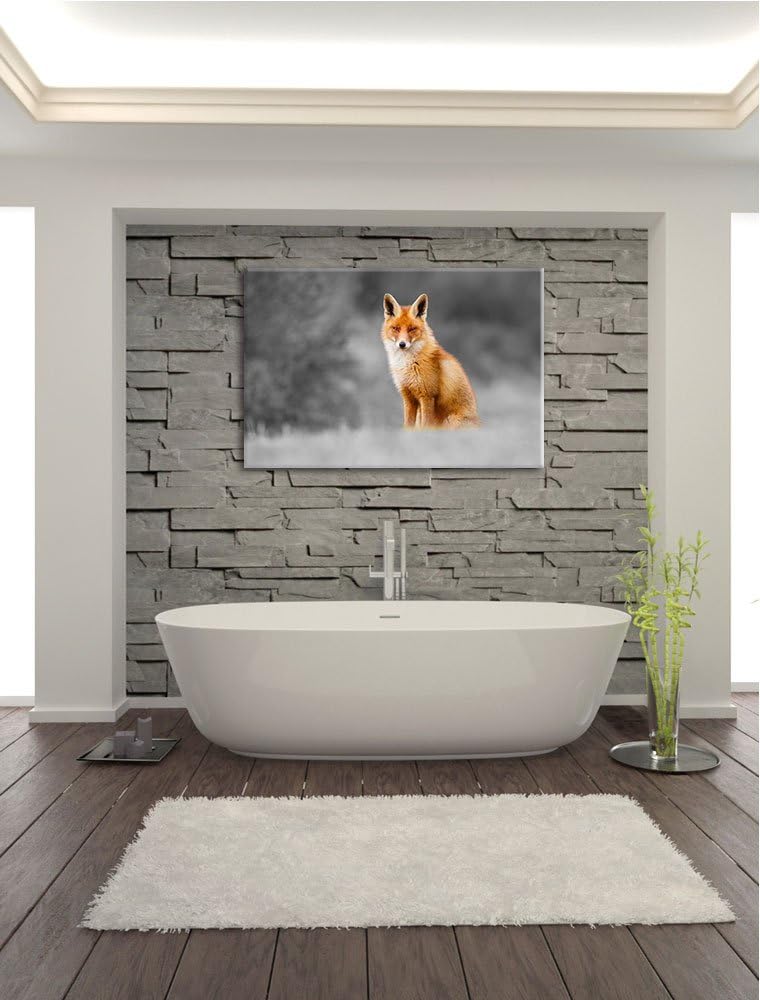 prachtvoller Fuchs schwarz/weiss Format: 100x70 auf Leinwand, XXL riesige Bilder fertig gerahmt mit