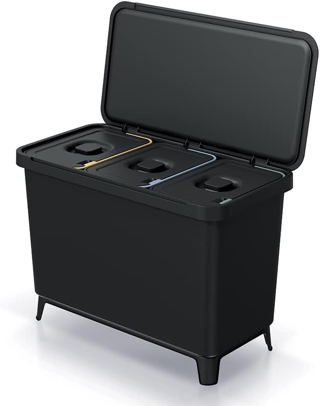 BirnePower Mülleimer 3er Set 3x 10L Müllbehälter Abfalleimer 30L Mülltrennsystem Müllsammler Set Ein