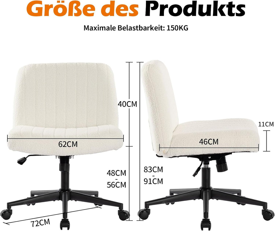 Bosmiller Bürostuhl Ohne Armlehnen Höhenverstellbar Schreibtischstuhl mit Rollen Armless Office Chai