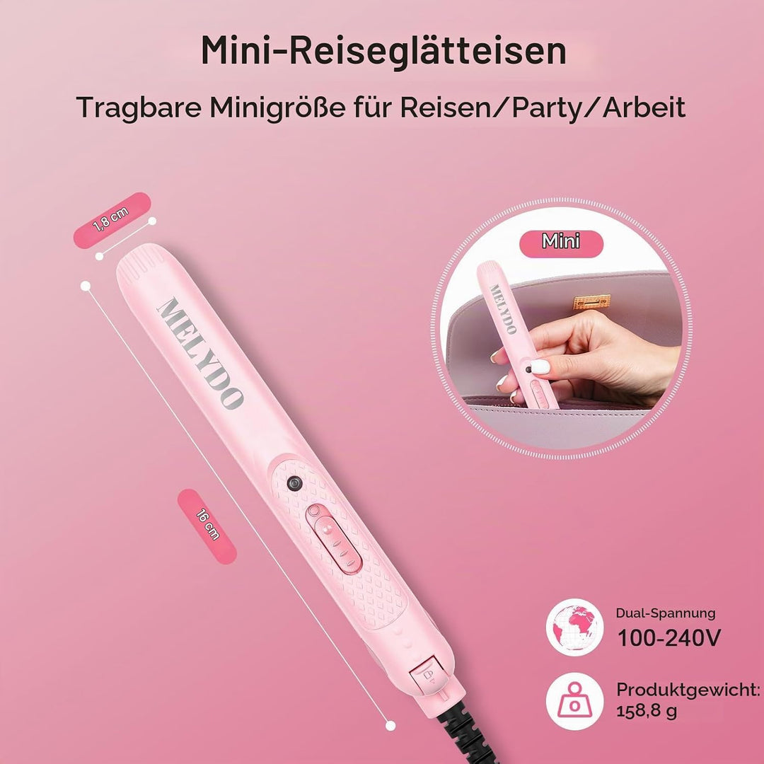 MELYDO Glätteisen Mini für kurzes Haar, Reise Glätteisen, Kleins Glätteisen, Haarglätter Mini 210 °C