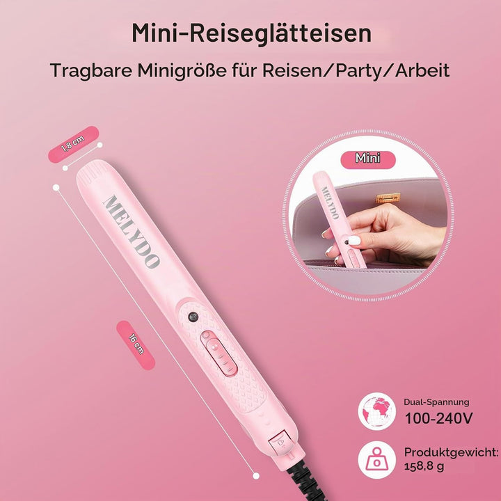 MELYDO Glätteisen Mini für kurzes Haar, Reise Glätteisen, Kleins Glätteisen, Haarglätter Mini 210 °C