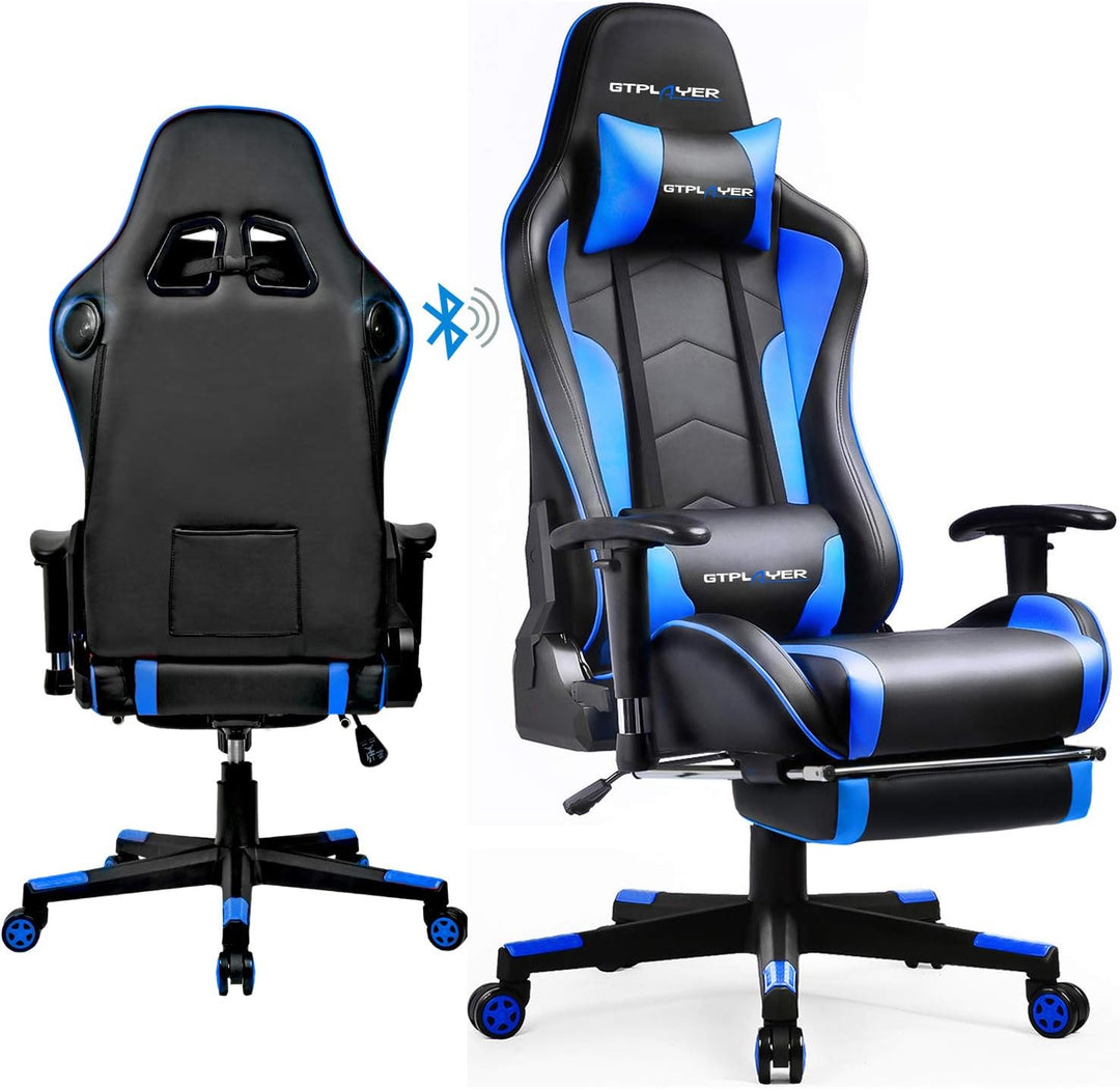 GTPLAYER Gaming Stuhl Gamer Stuhl mit Fussstütze Bluetooth Lautsprecher Ergonomischer Bürostuhl Comp