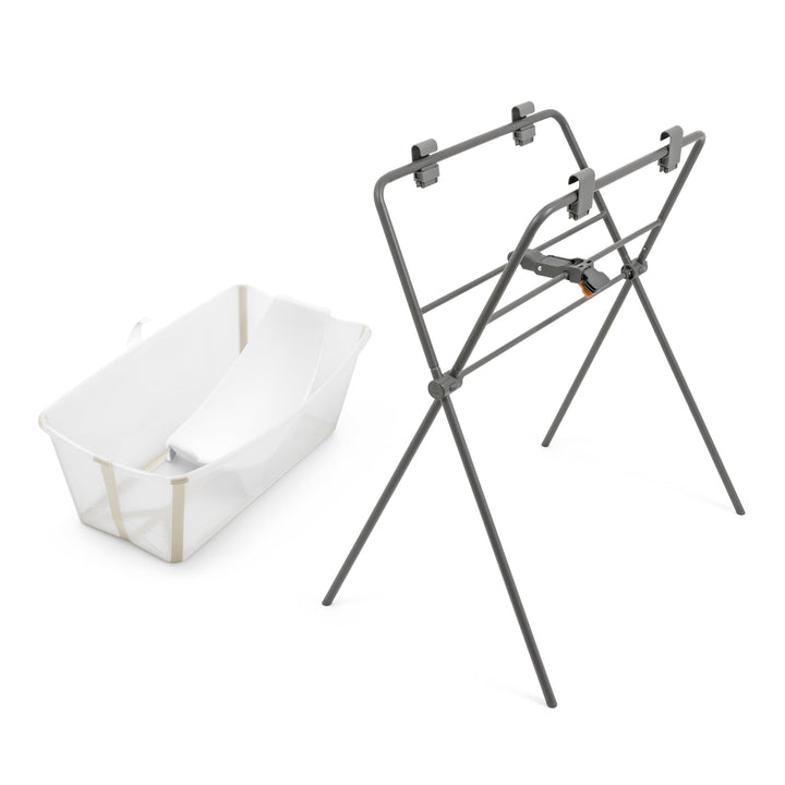 Stokke Flexi Bath (Sandy Beige) + Newborn Support + Flexi Bath Stand - Ideal für Neugeborene & Kinde