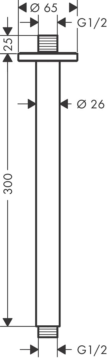 hansgrohe Deckenanschluss Vernis Blend, Deckenanschluss 30cm, Chrom Chrom Mattschwarz, Chrom Mattsch