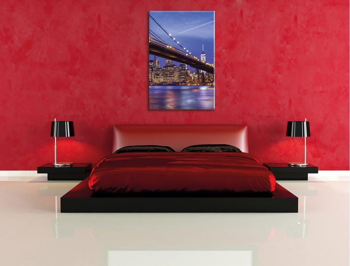 New York Brooklyn Bridge, Format: 100x70 auf Leinwand, XXL riesige Bilder fertig gerahmt mit Keilrah