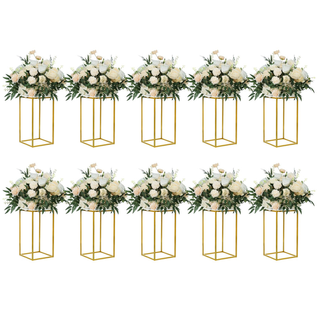 YALLOVE 10 Pcs 40cm Metall Blumenständer, Gold Mittelstücke Vasen Stand mit klaren Acrylplatten, geo