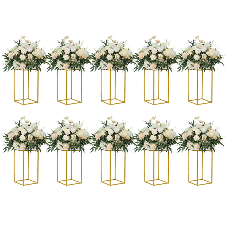 YALLOVE 10 Pcs 40cm Metall Blumenständer, Gold Mittelstücke Vasen Stand mit klaren Acrylplatten, geo