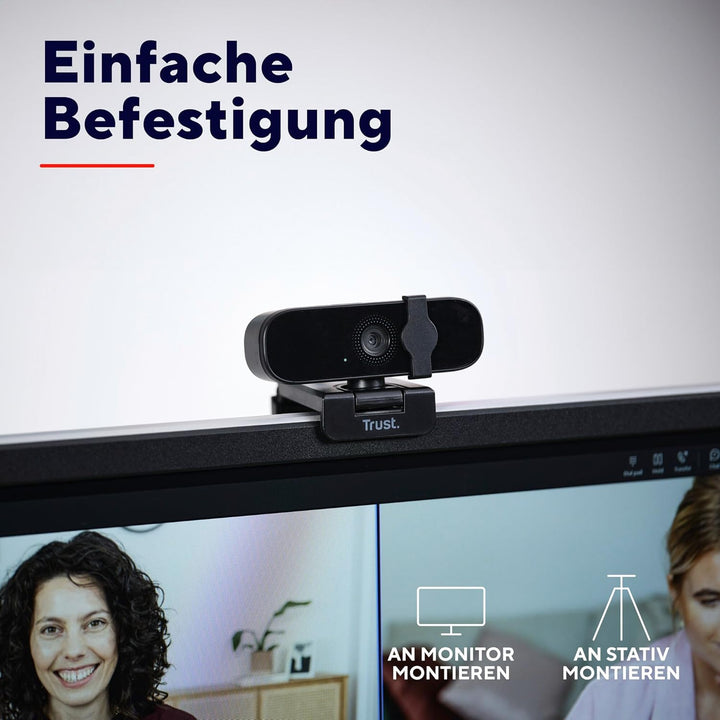 Trust Oran 1080p Webcam PC, Full HD USB Web Cam mit Blickschutzfilter, PC Kamera mit Mikrofon, Fixfo