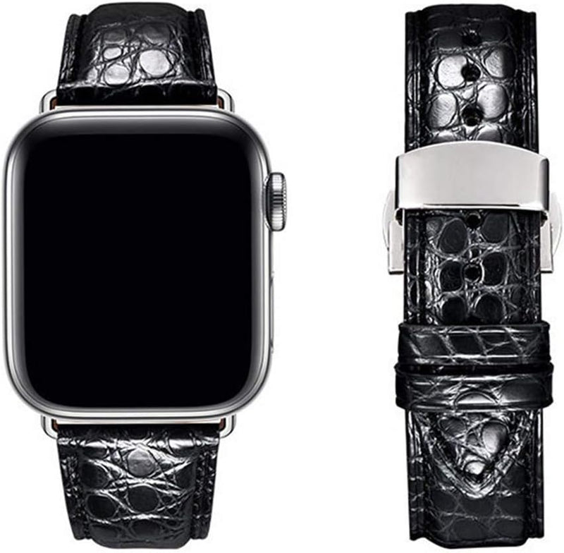 MUENShop Krokodil Armband Kompatibel mit Apple Watch 38mm/40mm Original Alligator Leder Ersatzband B