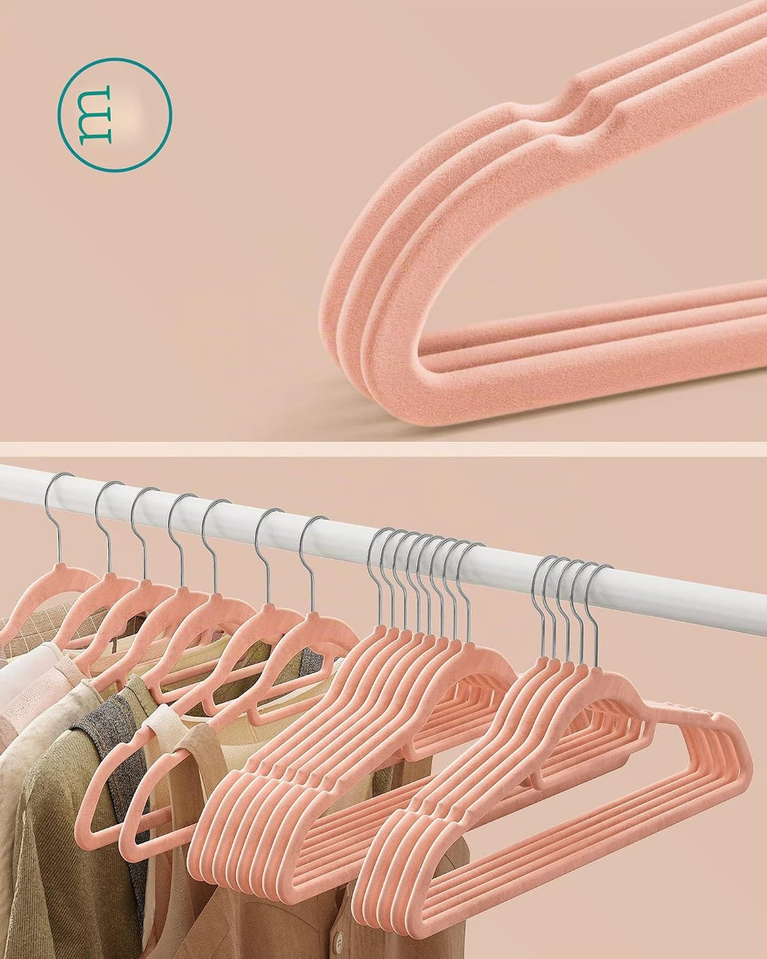 SONGMICS Kleiderbügel Samt, 50er Set, Bügel, rutschfest, kleine Stange für Krawatten, 360° drehbarer