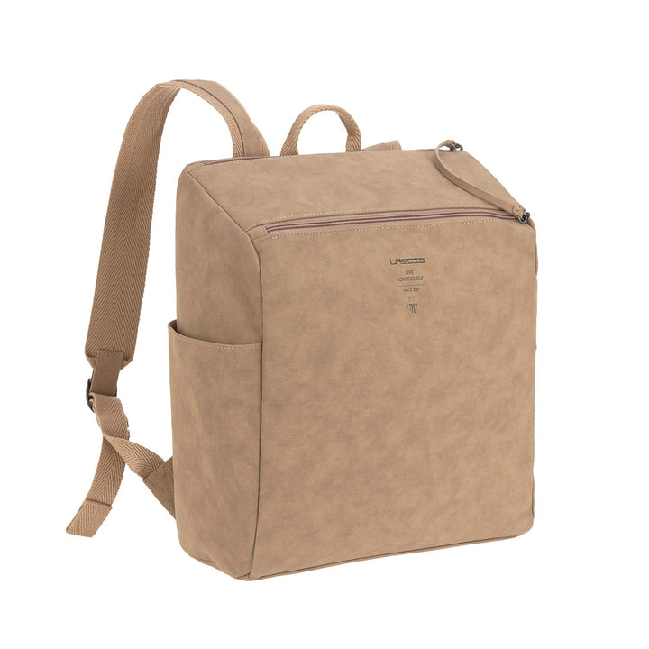LÄSSIG Baby Wickelrucksack Wickeltasche mit Zubheör veganes Leder/Tender Backpack camel, 1 Stück (1e