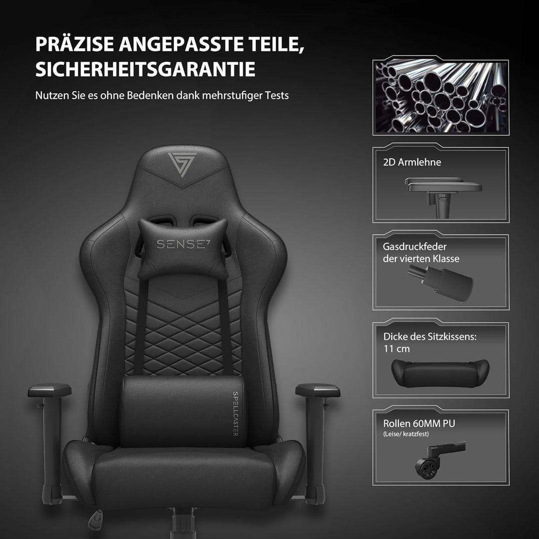 SENSE7 Gaming Stuhl Spellcaster, ergonomischer Gaming Sessel mit verstellbaren Lendenkissen Einstell