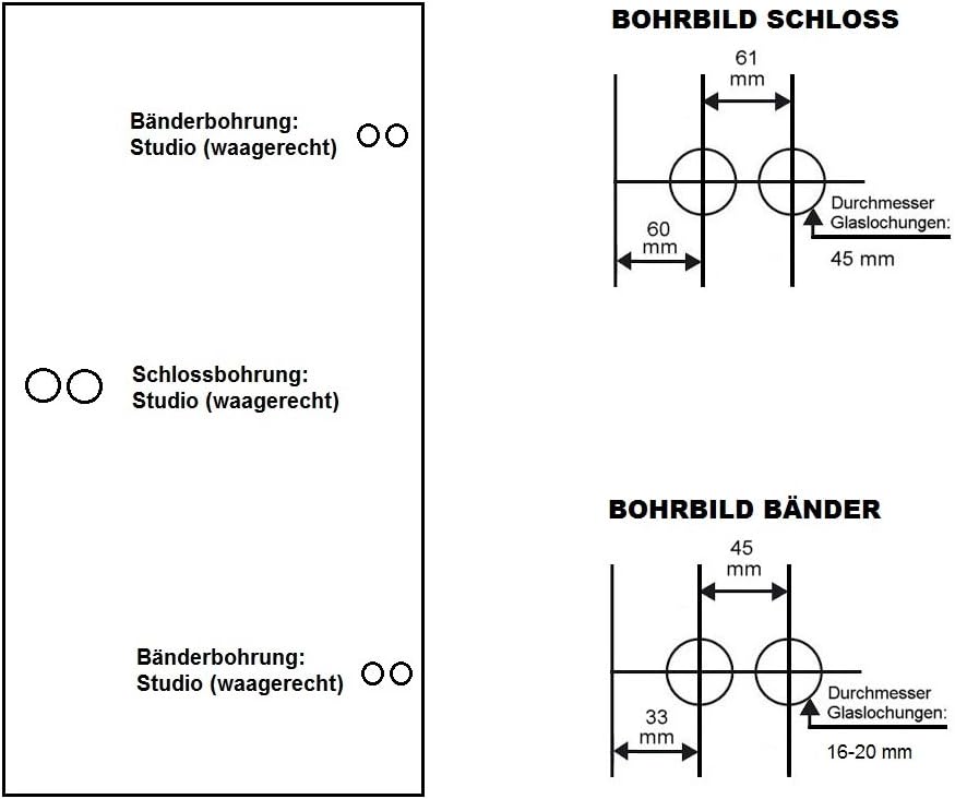 Glastürbeschlag"D" Set BB | V2A Edelstahl matt | inkl. Studiobändern | metallische Innenmechanik | N