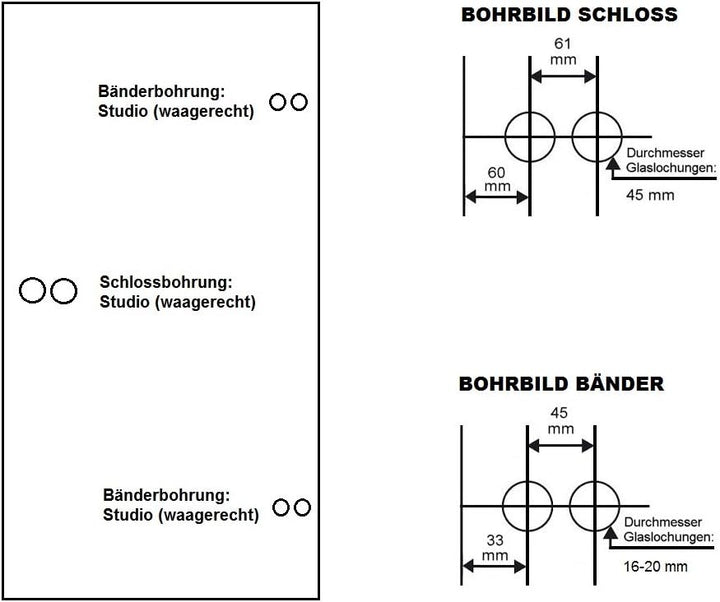 Glastürbeschlag"D" Set BB | V2A Edelstahl matt | inkl. Studiobändern | metallische Innenmechanik | N