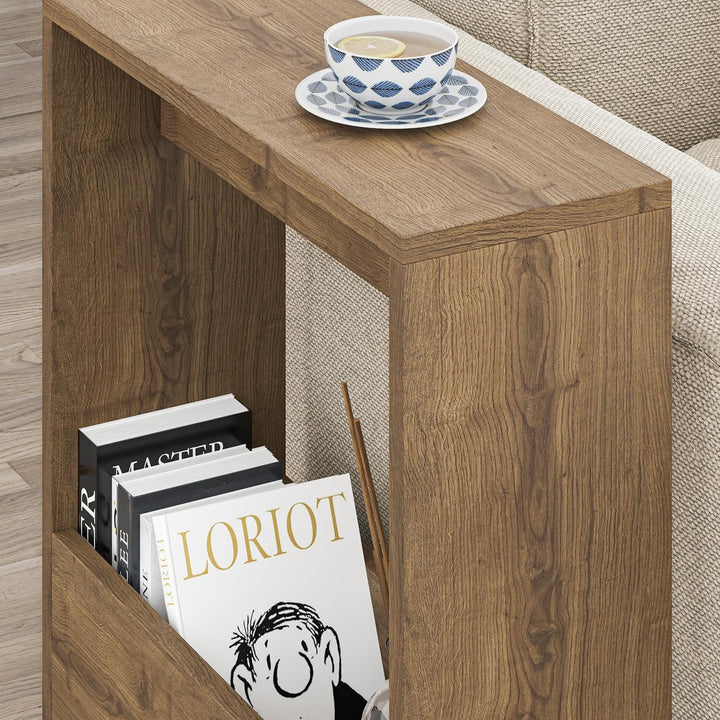 Beistelltisch mit Zeitschriftenregal | Moderner, Schmaler Endtisch für Wohnzimmer, Büro | Verschiede