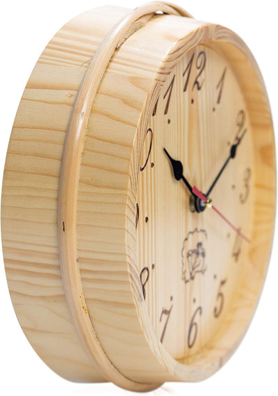 SULENO - Sauna Wanduhr Ø 22 cm Sauna-Kübel-Design Saunauhr für Ruheraum und Partykeller Saunazubehör