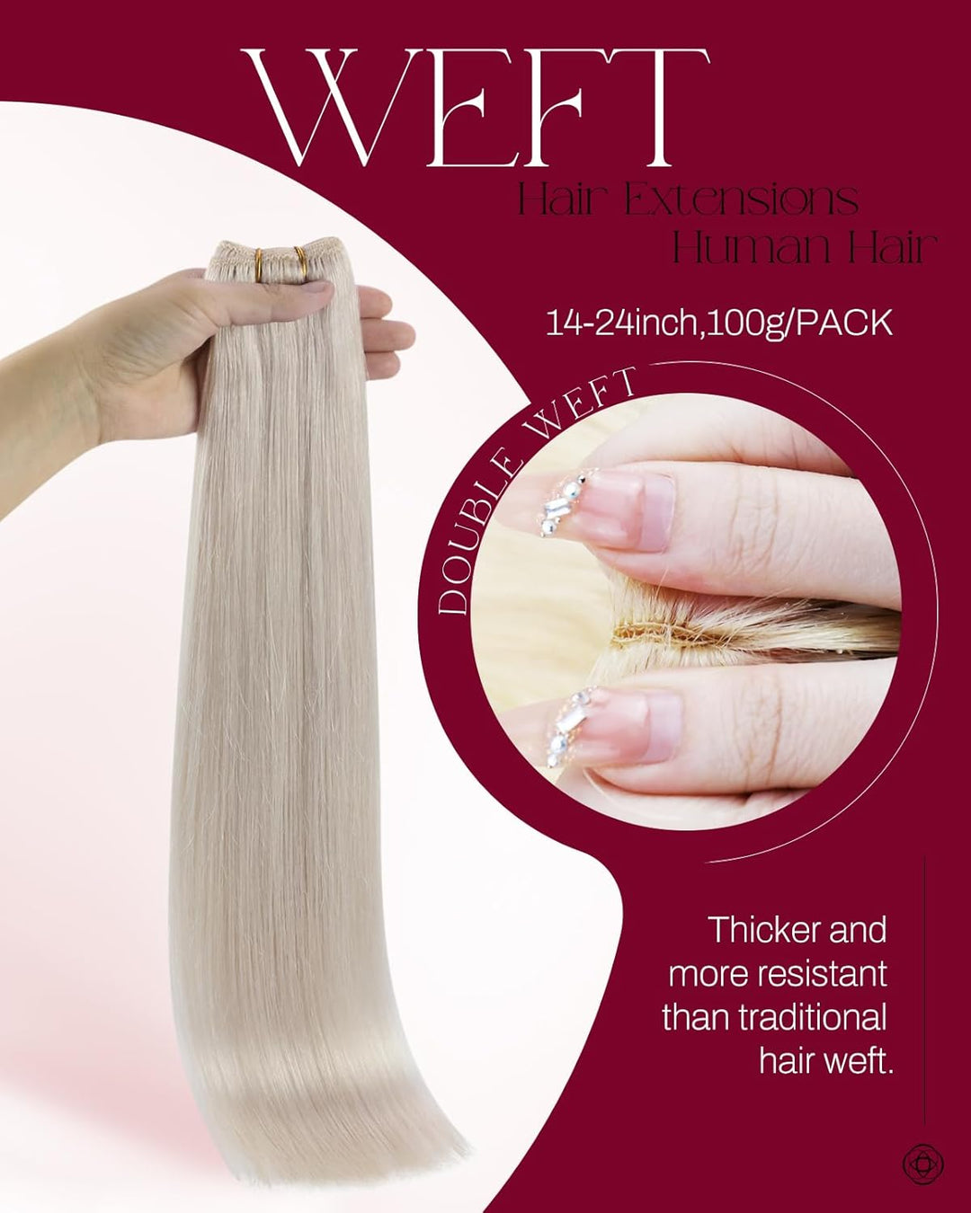 Moresoo Echthaar Tressen zum Einnähen Blond Haartressen Echthaar 50cm Haarverlängerung Tressen Echth