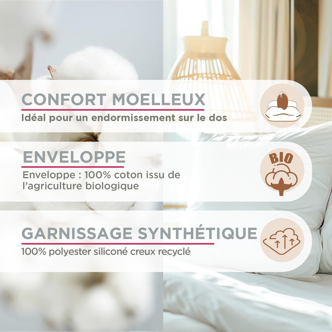 blanrêve - 2 Kissen Bio-Baumwolle – ästhetisch – Komfort flauschig – 60 x 60 cm, weiss