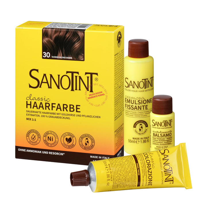 Sanotint - Haarfarbe Classic Nr. 30 "Dunkelblond Warm" - Naturnahe dauerhafte Haarfarbe mit Goldhirs