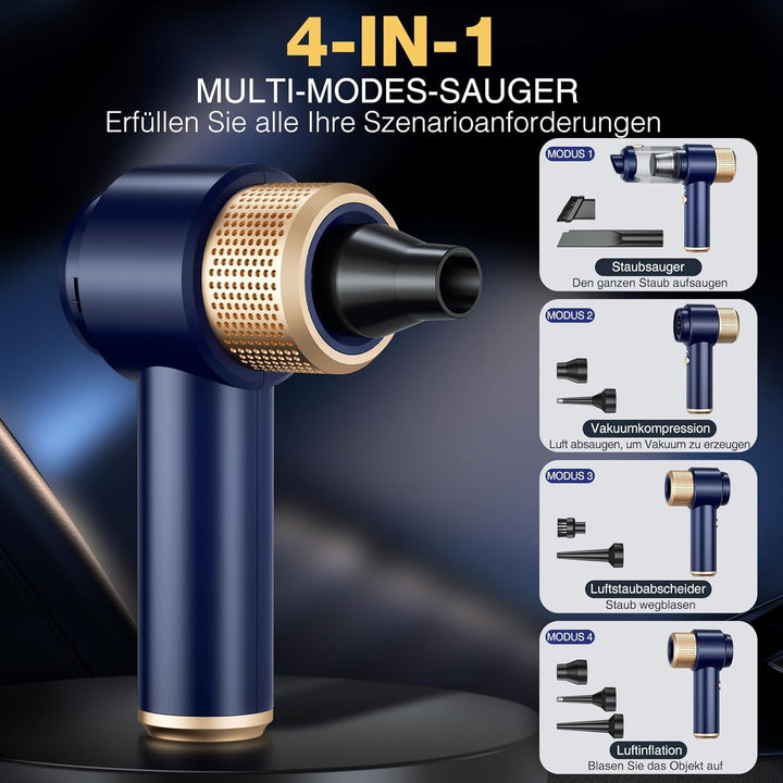 Dealswin 4-in-1 Handstaubsauger Kabellos, 15KPA Stark Auto Mini Staubsauger Tastatursauger, 100500 U